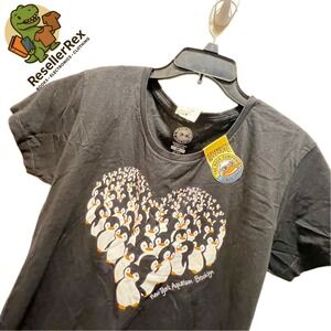 The Duck Company Black Heart Penguin Print T Shirt Women's XXL